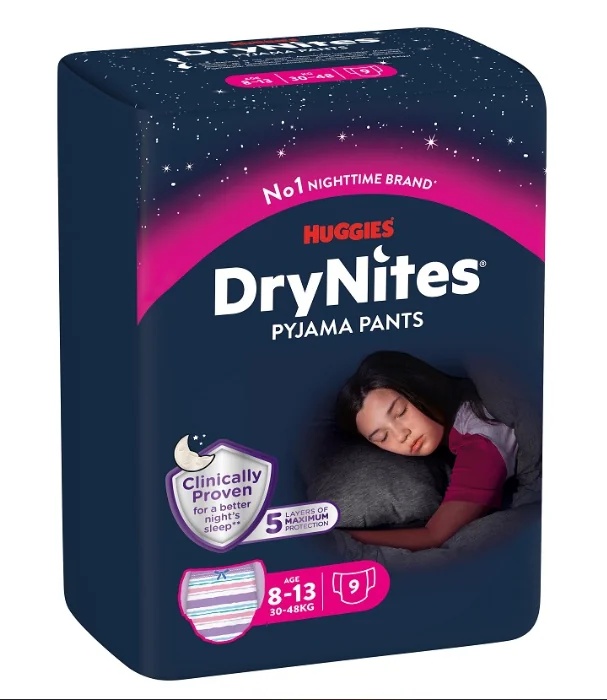 HUGGIES Huggies Drynites absorberende onderbroekjes voor meisjes van 8-13 jaar, 9 stuks