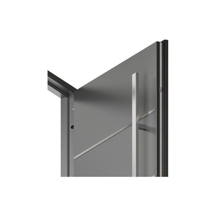 Porte d'entrée en acier pleine et inox H207 x L100 cm anthracite - épaisseur 68 mm - poussant gauche - LUSADA