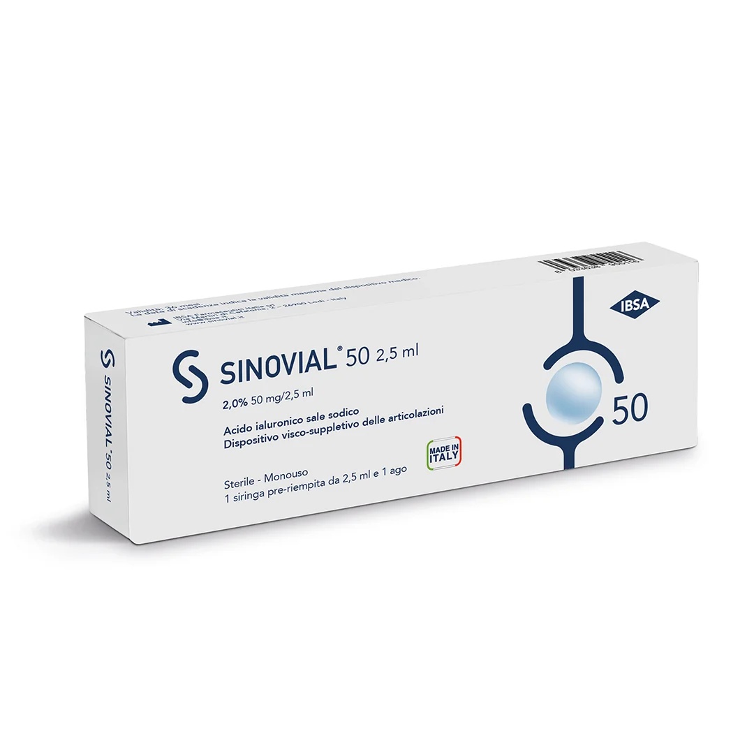 Sinovial 50 intraartikuläre Spritze + Nadel 21 Gauge 1 Stück Hyaluronsäure 2% 50 mg/2,5 ml 1 FS