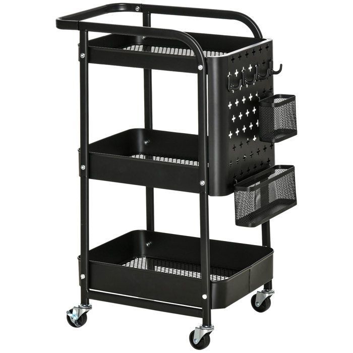 Chariot de rangement - desserte service - HOMCOM - roulettes 3 niveaux 2 range-couverts - métal - 51,5x32x75,6cm - noir