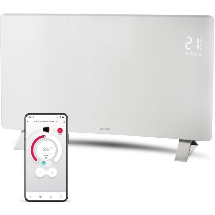 SENCOR SCF 4740WH Slimme Wi-Fi Glazen Radiator - 2400W - 2 Warmtestanden - Thermostaat - Wit