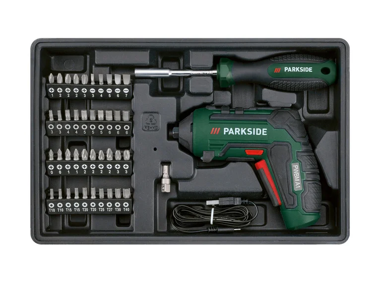 Caixa de ferramentas PARKSIDE® com ferramentas metálicas de 4V e kit Tournevis PWBM A1