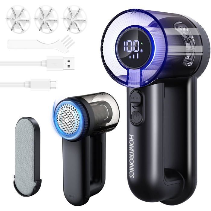 Electric fabric shaver, Type-C, LED screen, 2000mAh, 6 blades, 3 adjustable speeds, for clothes and sofas.