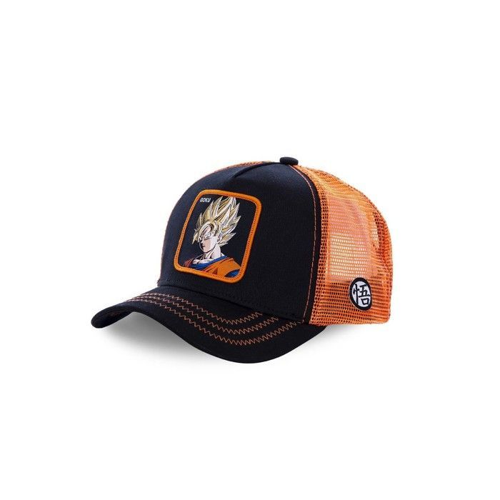 Capslab Dragon Ball Z Goku Saiyan Boy's Trucker Cap - Rigid Mesh - Black | Orange | Yellow | Beige - Rounded Brim - JUN