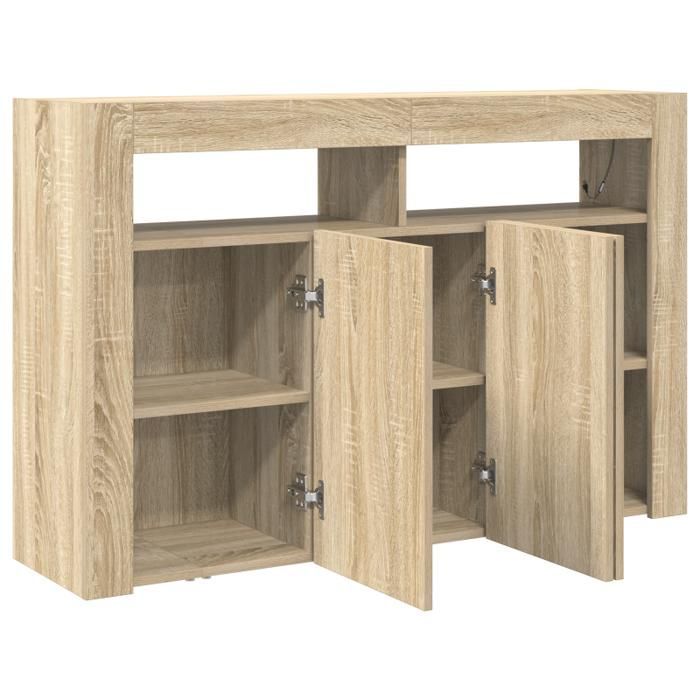 Storage unit - Sonoma oak - 116 x 30 x 75 cm - 8 compartments - Multicoloured LED lighting