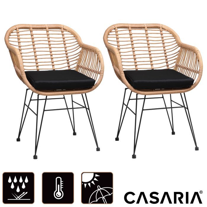 CASARIA® 4 sillas de comedor de jardín de ratán sintético, muebles de jardín resistentes a los rayos UV para interiores y exteriores.