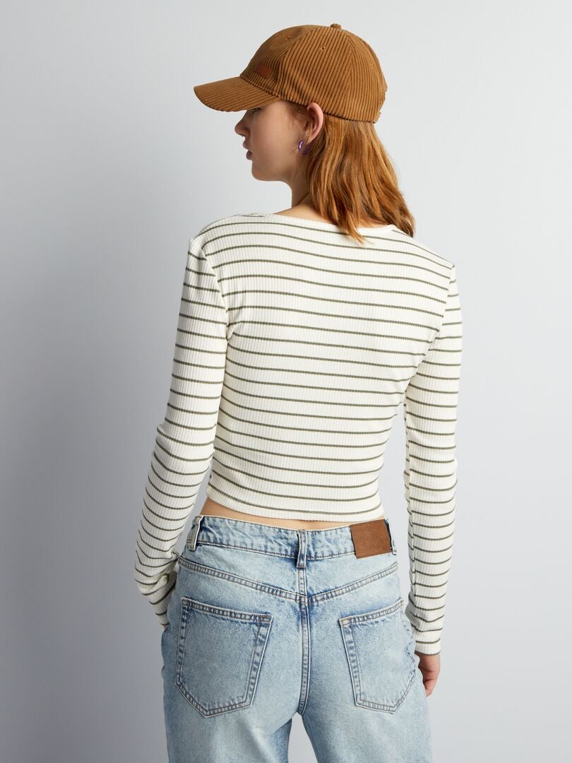 Gestreept kort T-shirt - GROEN