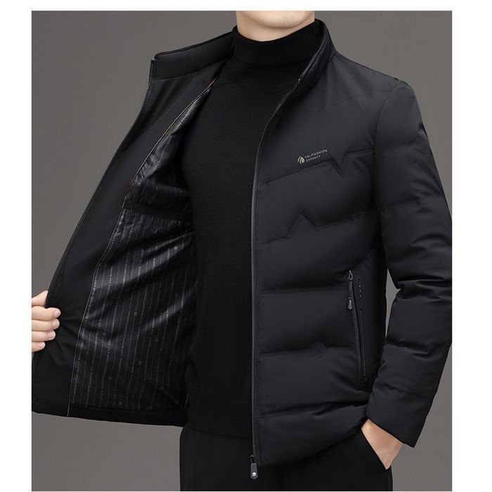 Chaqueta acolchada informal de negocios para hombre con cuello alto - Color liso - Negro