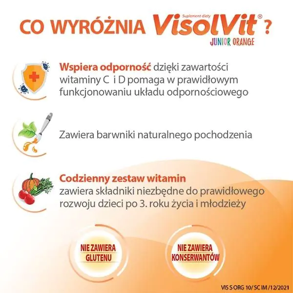 Visolvit Junior Orange, Zestaw witamin w saszetkach dla dzieci powyżej 3. roku życia, Smak pomarańczowy