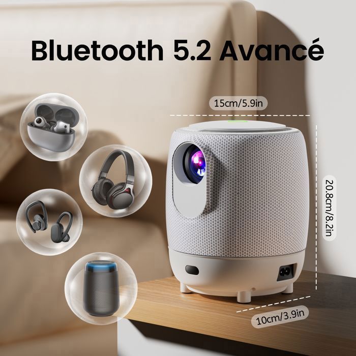 Videoproiettore LOSEI 4K, 18000 lumen, Android 9.0, Wi-Fi 5GHz integrato, Bluetooth 5.2, 190