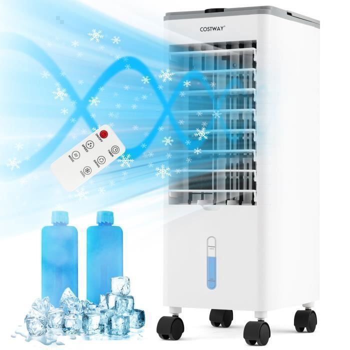 COSTWAY 4-i-1 bærbar klimaanlæg 60W - Dobbelt 2,8L tank - Fjernbetjening, LED touchskærm - 12 timer - 60° oscillation - 3 ventilatorhastigheder - Grå
