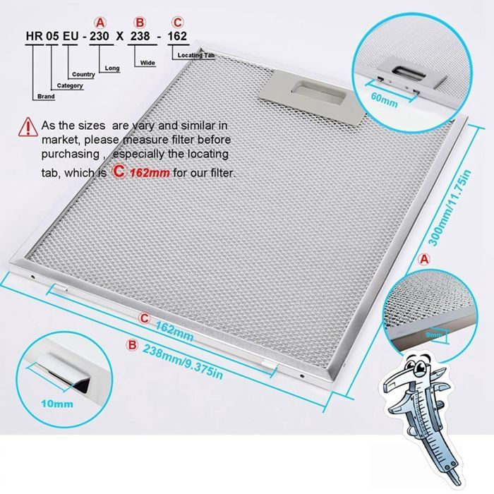 SB08087294 Replacement Filter for Broan Kitchen Hood, Aluminum Mesh Grease Filter, Hood Ventilation Filter