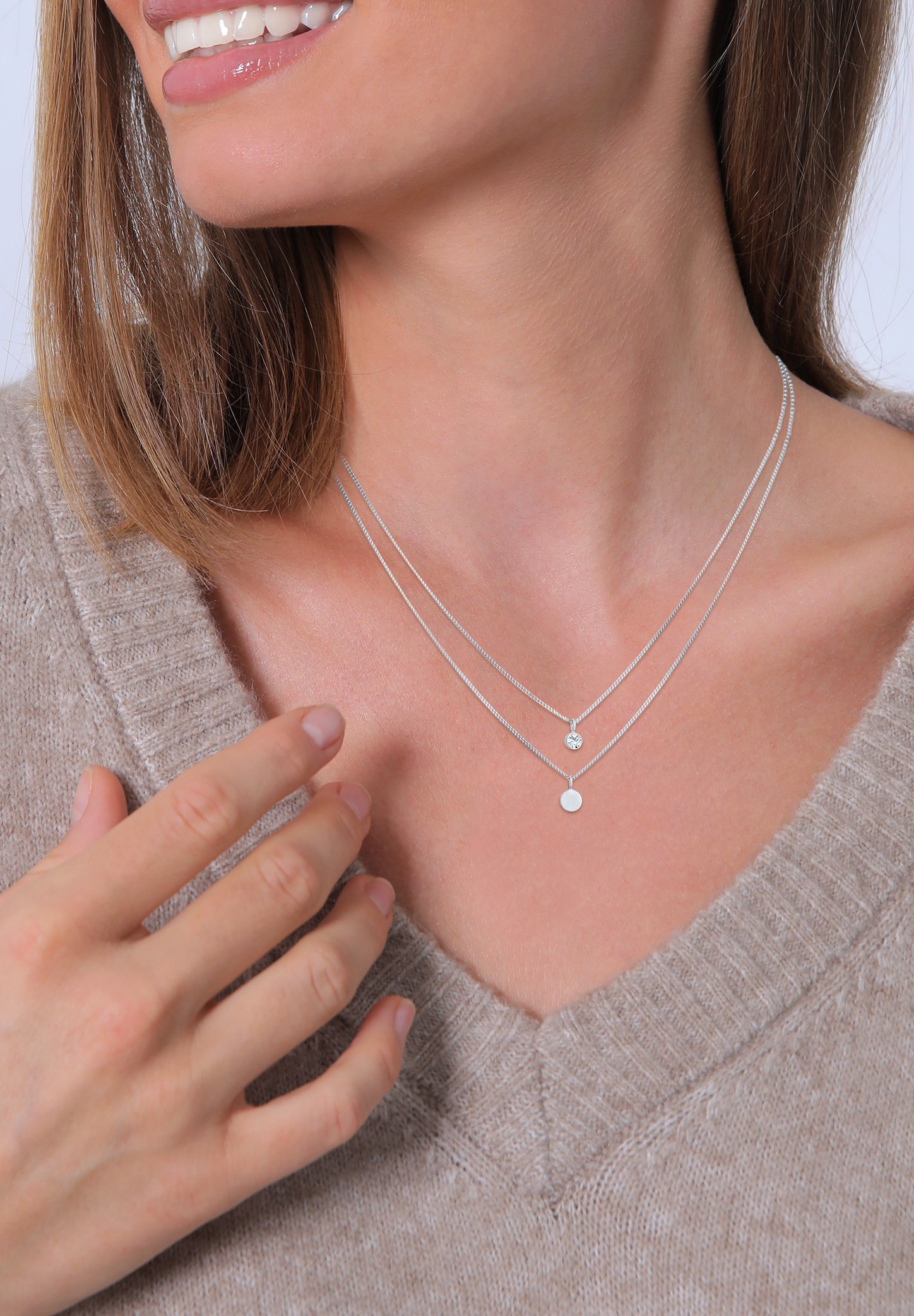 Elli SPARKLING STACK - MET SWAROVSKI® KRISTALLEN - Halsketting - zilverkleurig