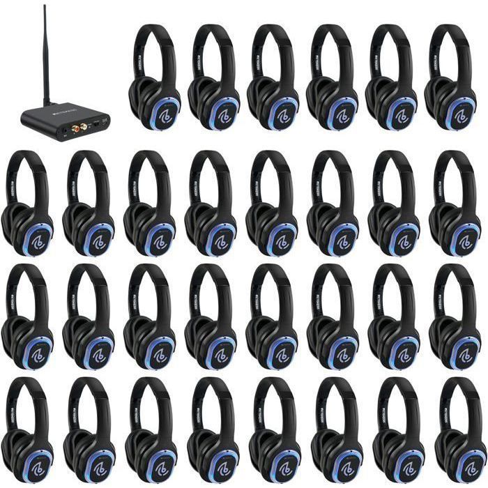 Retekess TA004 Silent Disco Starter Kit, Draadloze hoofdtelefoon voor tv, Draagbare disco-hoofdtelefoon met pager, 3 kanalen, bereik van 200 meter, 30 hoofdtelefoons