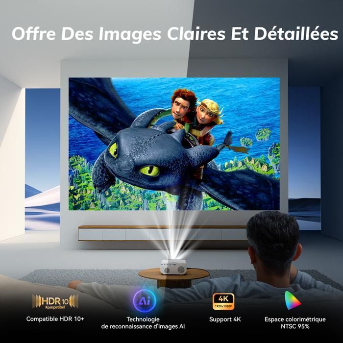 Vidéoprojecteur - ZOOMCAT - Smart 4K - Full HD 1080p natif - Netflix certifié - WiFi Bluetooth 5.2