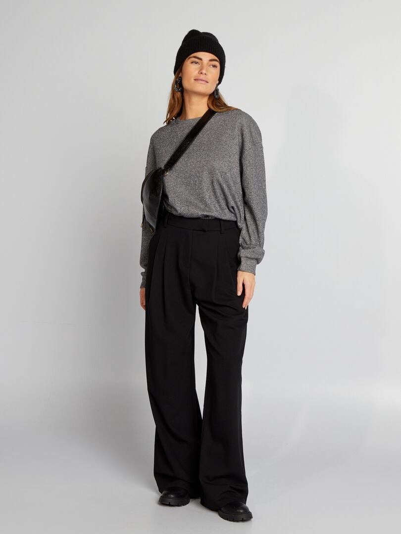 Sweatshirt met ronde hals en pailletten - ZWART