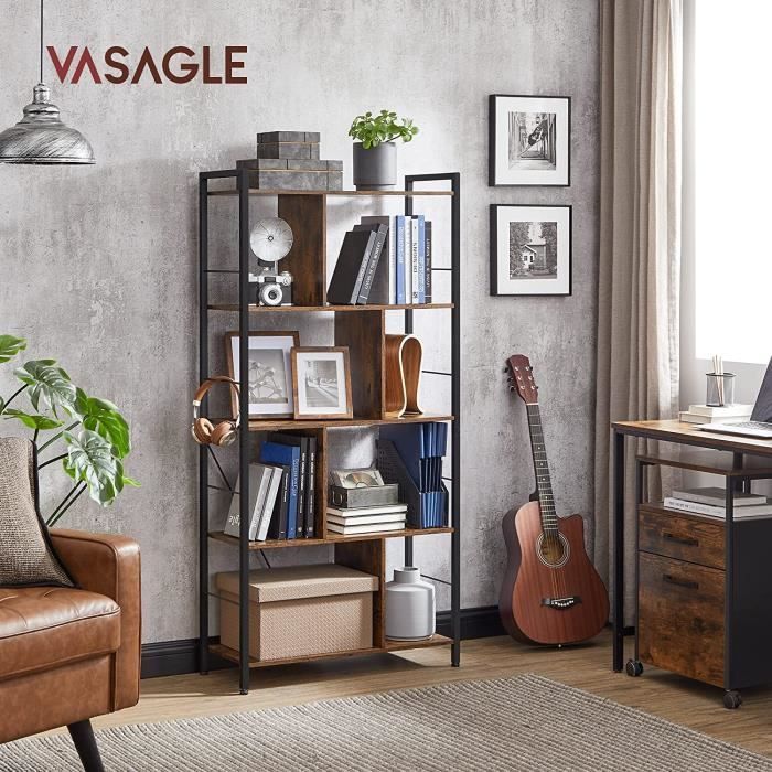 Libreria VASAGLE - Scaffale a 5 ripiani - Stile industriale - Marrone rustico e nero