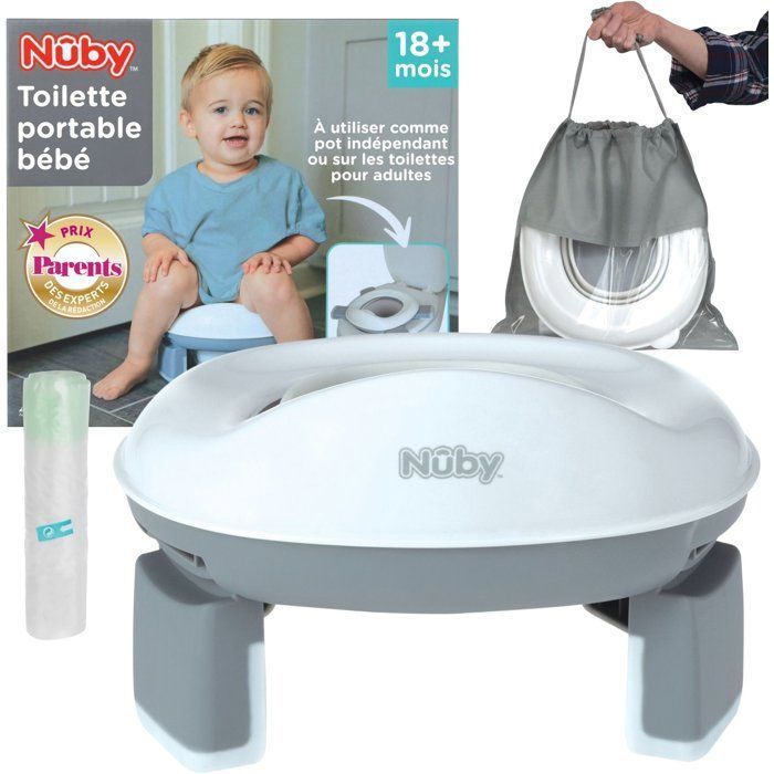 Pot de voyage portable pour tout-petits - NUBY - Avec sac de rangement - Gris / Blanc