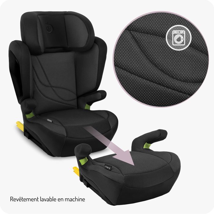 MoMi MEI - Siège auto I-SIZE 100-150 cm - Groupe 2/3 - ISOFIX - Dossier réglable 9 positions - Jusqu’à 36 kg - Noir