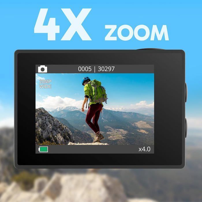 AKASO EK7000 Caméra Sport 4K 30fps 20MP WiFi avec Carte Mémoire microSDXC 128Go, Action Camera 4k Étanche jusqu'à 30M Noir
