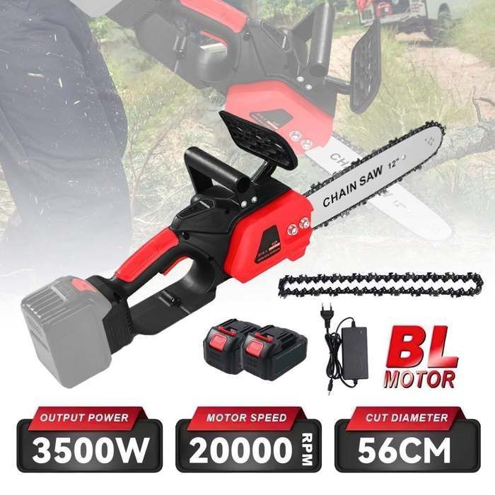 Scie à Chaîne Sans Fil 12 Pouces - Moteur Sans Balais 800W - 2 Batteries Incluses - Autonomie 50 min -Coupe 40 cm -Compatible