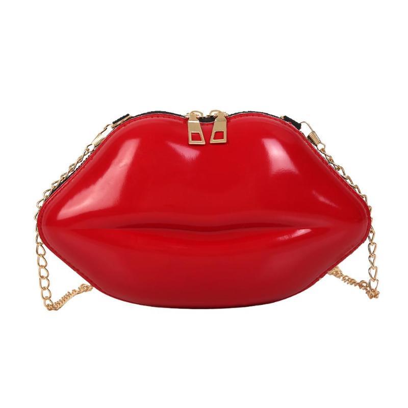 Sac à main femme en PVC forme lèvres, couleur unie, fermeture éclair, bandoulière, porte-téléphone, sac messager à chaîne, pochette de soirée