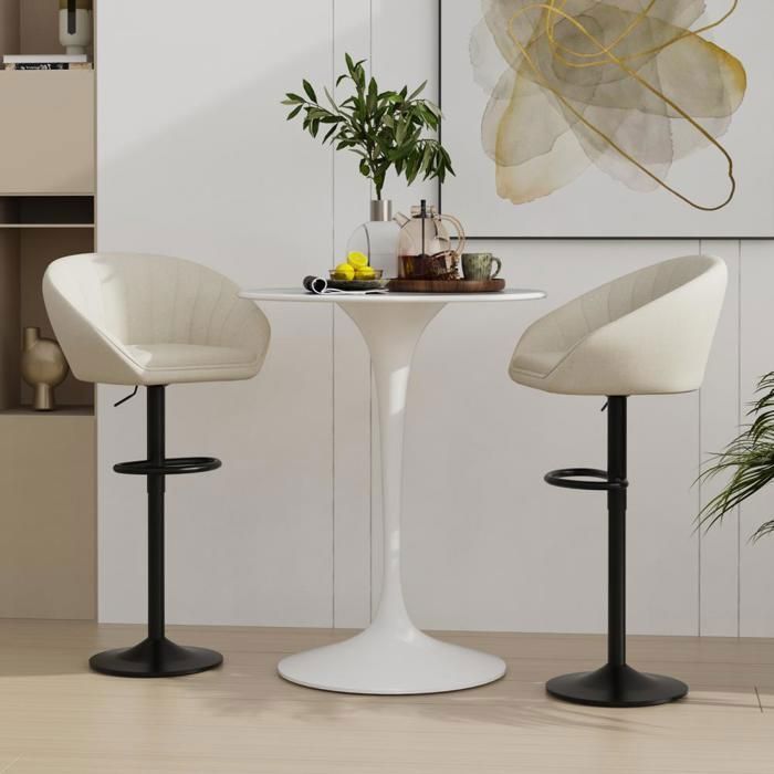 MIPAN - Taburete de bar - Juego de 2 taburetes altos de tela para bar - Con reposapiés - Para bar/cocina (beige)