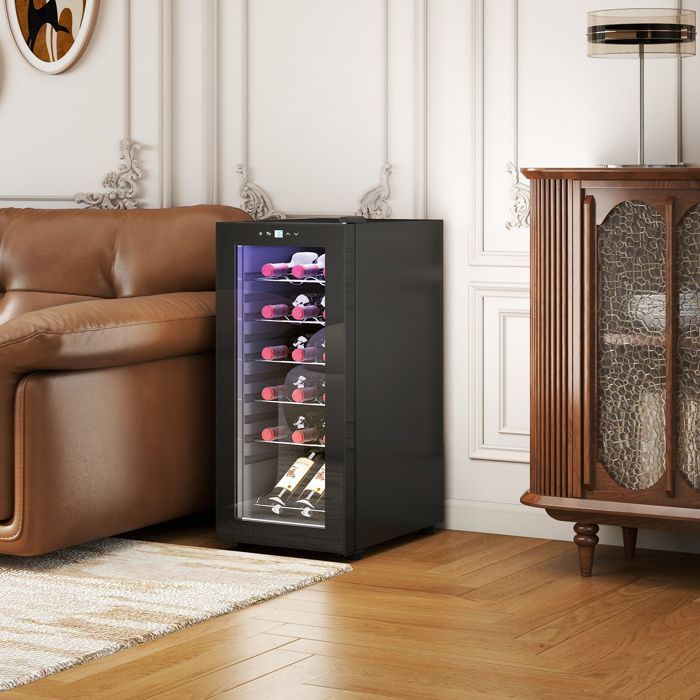 Cantinetta per vini - HOMCOM - 18 bottiglie, 50L, alte prestazioni, temperatura regolabile 5-18°C, luce LED - nera