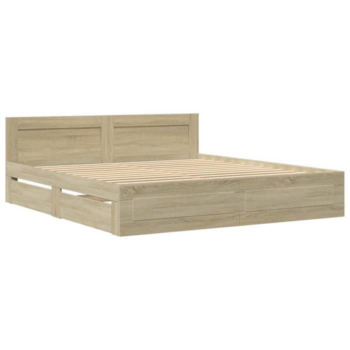 vidaXL Bedframe met hoofdbord, Sonoma eikenhout, 180x200 cm, slaapkamermeubels, tweepersoonsbed, lattenbodem, bedframe 3295543