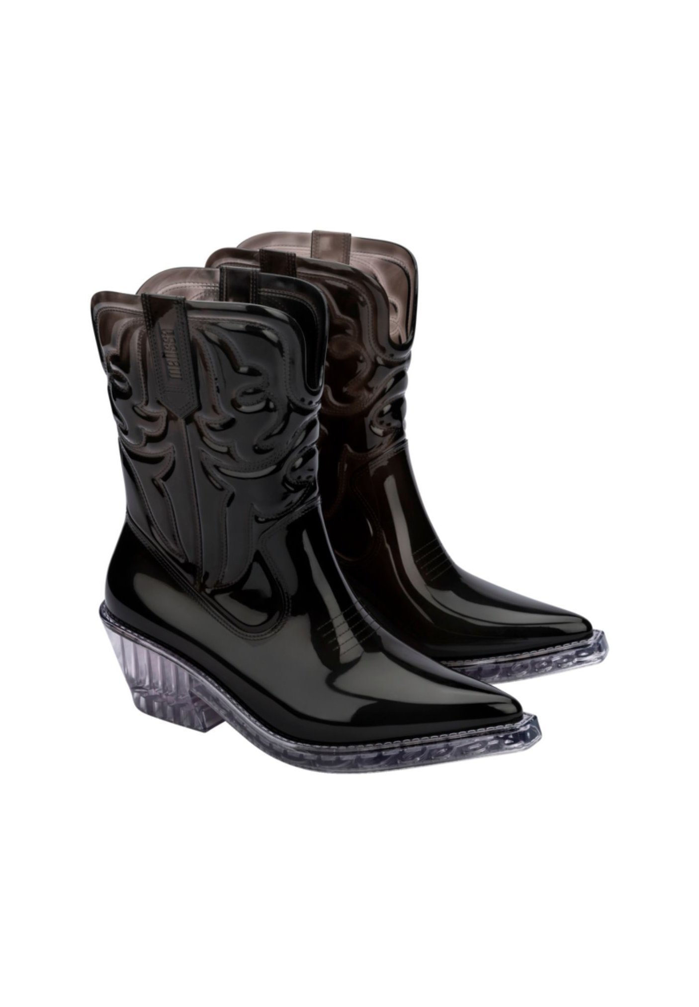 Melissa TEXAS – Cowboy-/Bikerstiefel – schwarz transparent/glas