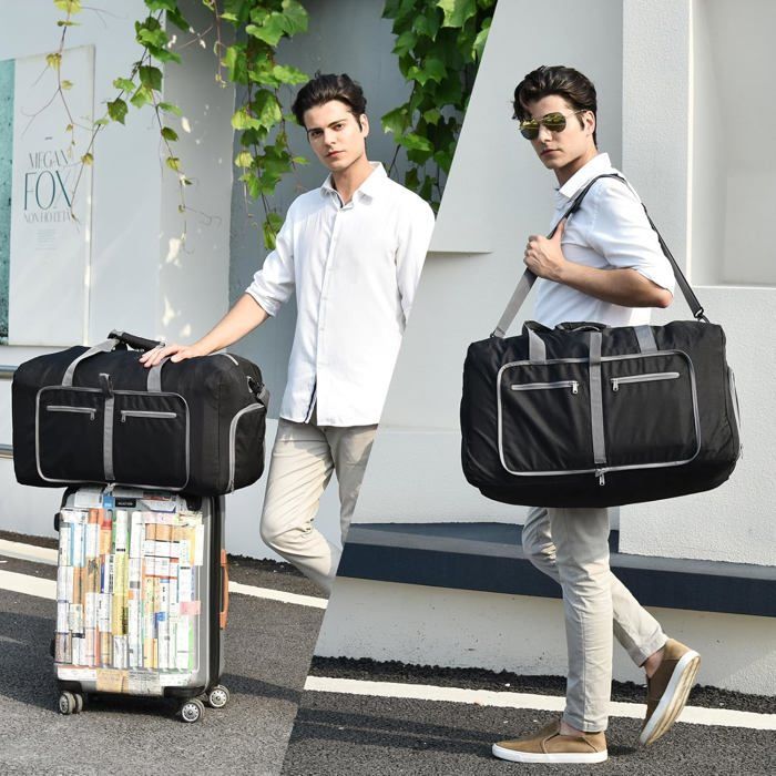 Bolsa de viaje grande, ligera e impermeable de 115 litros para hombre y mujer, con compartimento para zapatos, color negro.