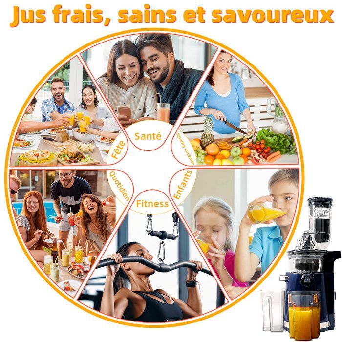 Fruit and Vegetable Juicer - BPA Free - 95% Juice Yield - 80mm Wide Feed Chute - 250W - Navy Blue