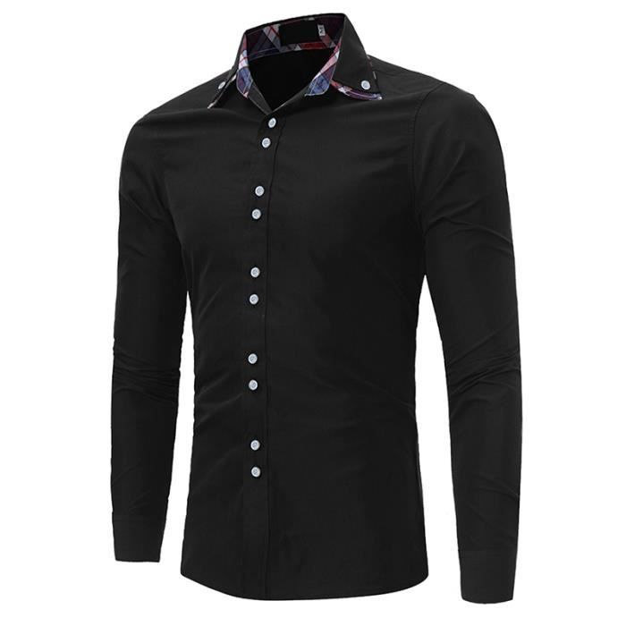 Camisa de moda para hombre con costuras decorativas, corte ajustado, cuello cuadrado, manga larga - FUNMOON - Azul