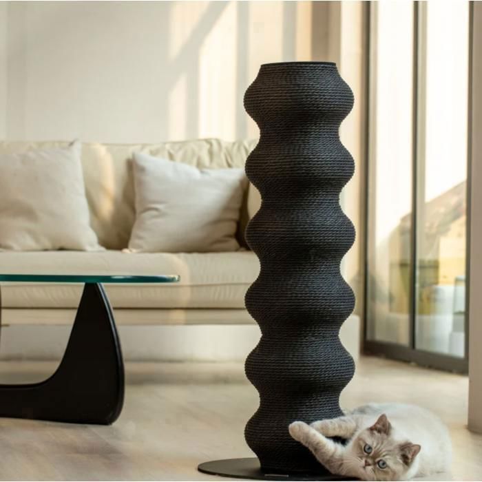 FurryTail Curved Cat Scratching Post, Cat Tree, Made of Rattan, Wear-Resistant, Distinctive Design, 89cm Black