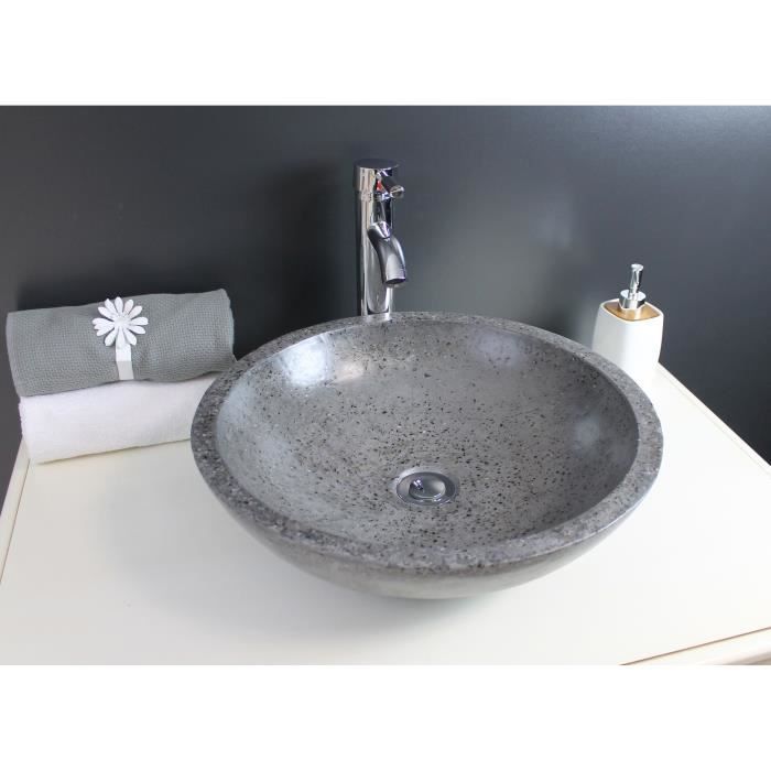 Vasque bol à poser PETRA - Gris - 44cm - Terrazzo - Sans trop plein - ONDEE