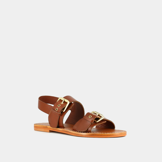 Sandales à brides entrelacées  en cuir cognac