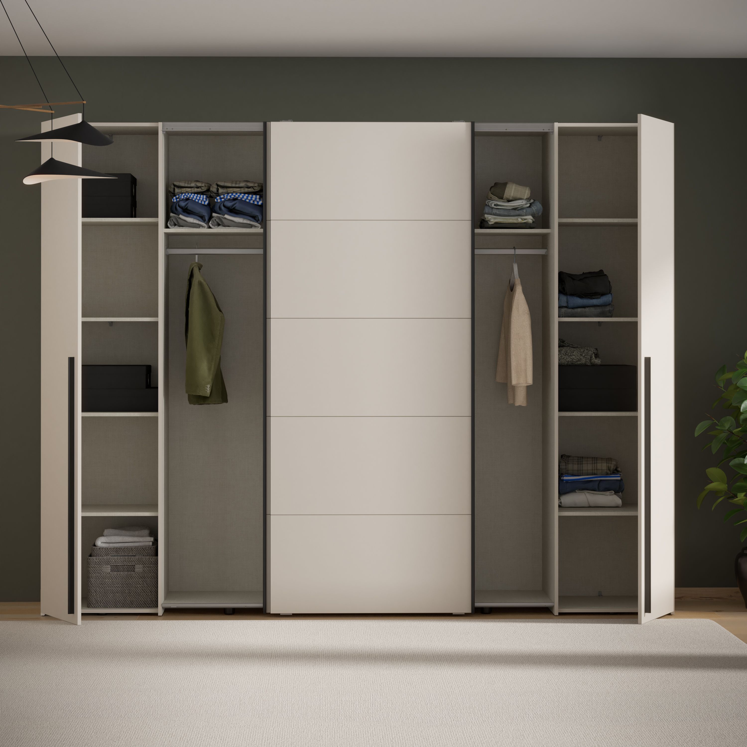 Armario - Acabado arena - 2 puertas batientes + 2 puertas correderas - 270 x 61 x 210 cm - NARAGO