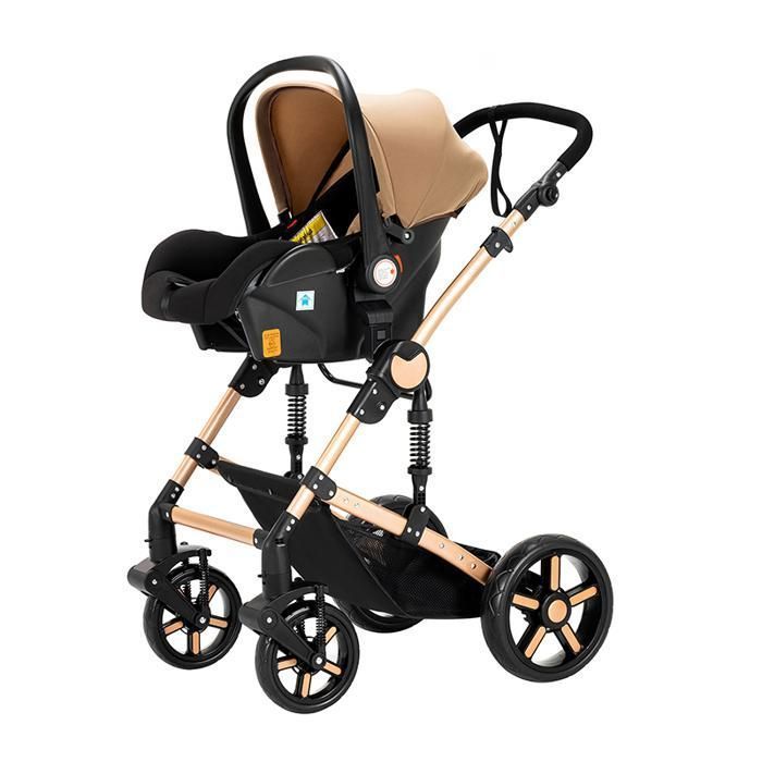 Poussette Magic ZC Poussette 3 en 1 Pousette Pousette trio 3 en 1 Paysage élevé Grand panier Pare-soleil Max 15kg Sac à main Kaki