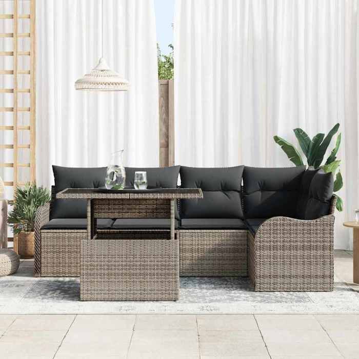Ensemble Salle à Manger - vidaXL - Poly Rotin - Gris - 6 Personnes - Modulaire