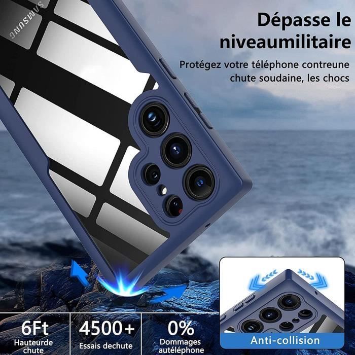 Funda integral para Samsung Galaxy S23 Ultra, a prueba de golpes, transparente, azul marino, borde rígido.