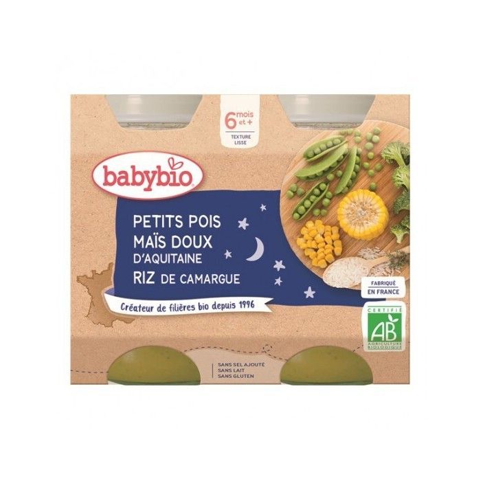Babybio herneet, maissi, riisi, 6 kuukauden iästä alkaen, 2 x 200 g