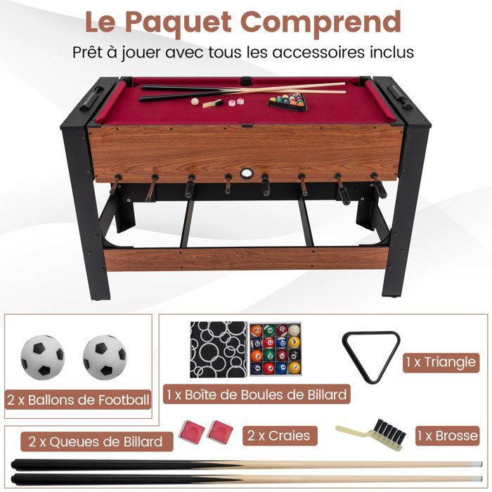 GIANTEX 2-in-1 Rotating Multi-Game Table, Foosball and Billiards, Rich Accessories, 26 Players & Cues & Balls, Family & Adults