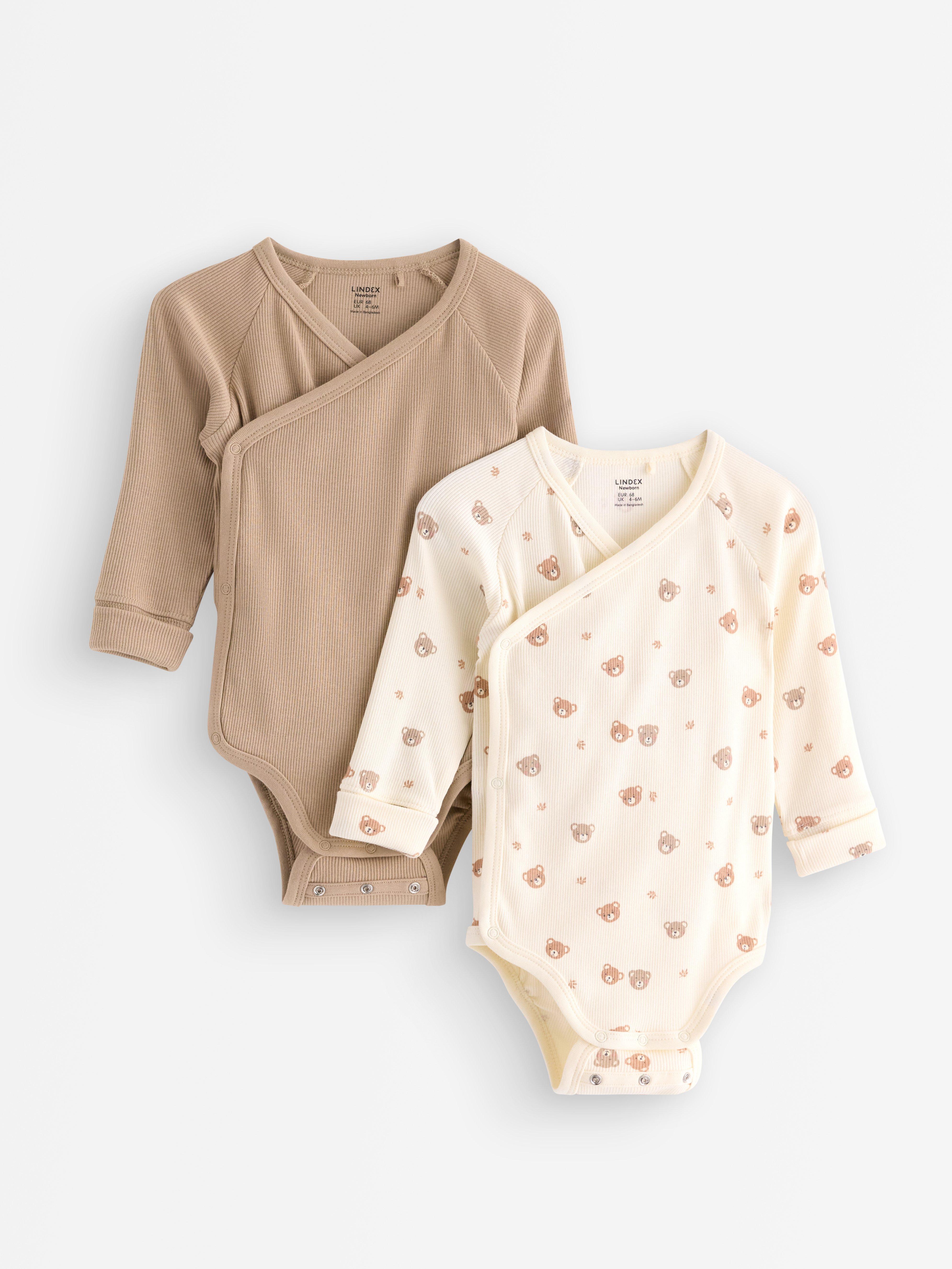 Paquete de 2 bodys cruzados acanalados color beige