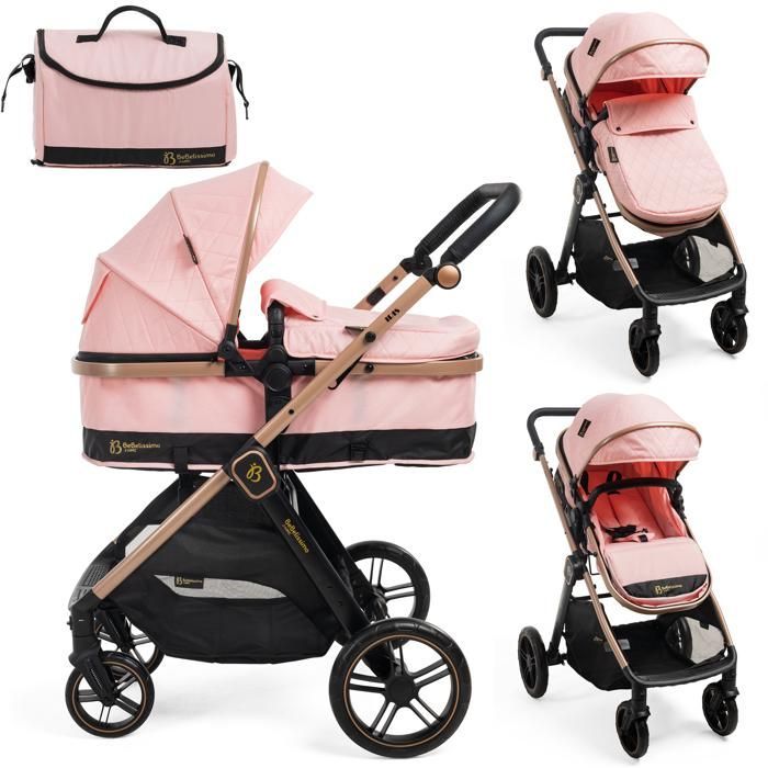 Poussette transformable - combinée - 2 en 1 - poids 0-22kg - Bebelissimo J'AIME - rose