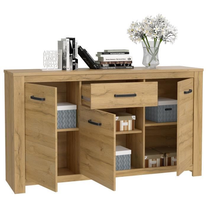 Buffet bas - Décor chêne vieilli - Classique - HAVANNA - L 161 cm