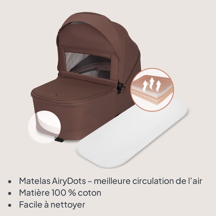 LIONELO Freya 2-in-1 Travel System - Carrycot - One-click folding - Accessories - Up to 22 kg - Chocolate Brown