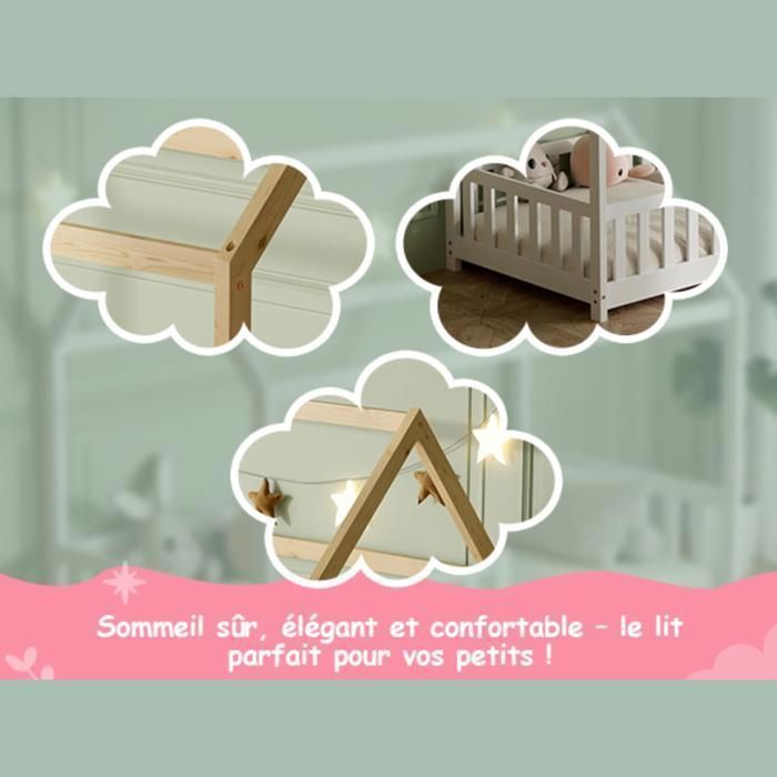 Letto a castello per bambini - ECOMI - 90x200 cm - Bianco - Sponda di sicurezza - Rete a doghe inclusa