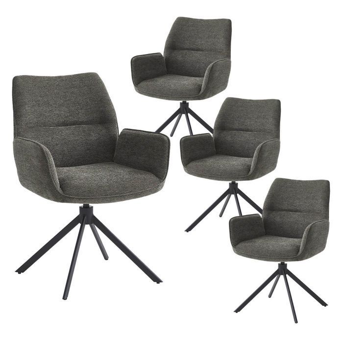 CARLOTTA - Set of 4 Swivel Dining Chairs, Anthracite Grey Fabric