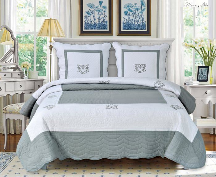Colcha - PEACE LAND - Tamaño King Size - 100% algodón - 260x260cm - 2 fundas de almohada 65x65cm - Gris