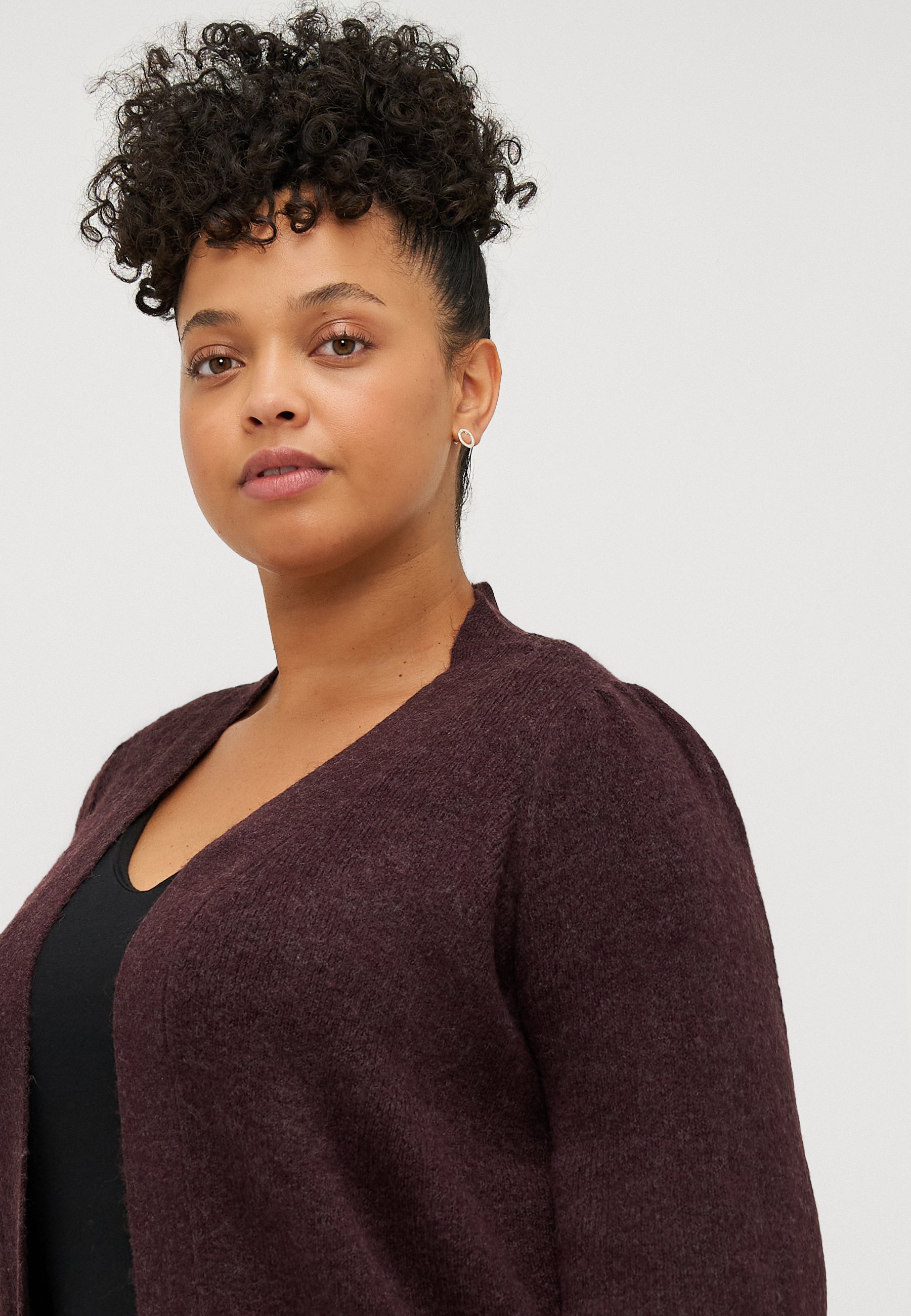 Vero Moda Curve VMRUBELLEFILE LANGE CARDIGAN - Cardigan - wijnproeverij melange